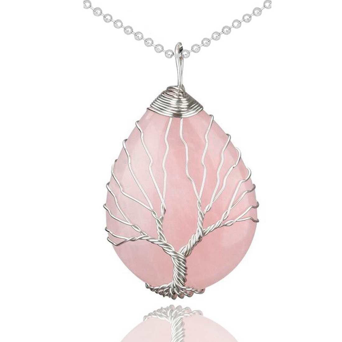 Collar Árbol De La Vida Cuarzo Rosa + Estuche