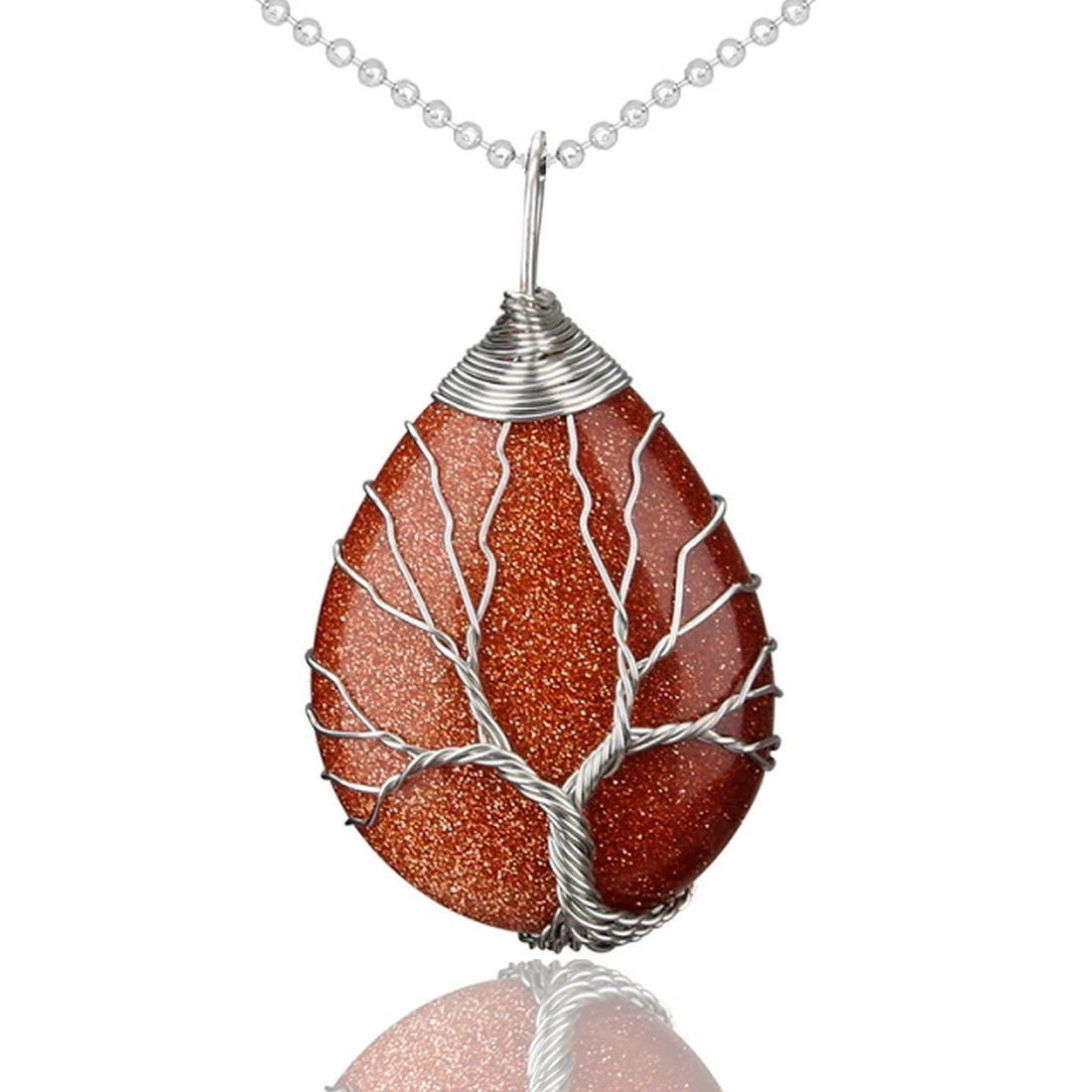 Collar Árbol De La Vida Cuarzo Lluvia de Oro + Estuche