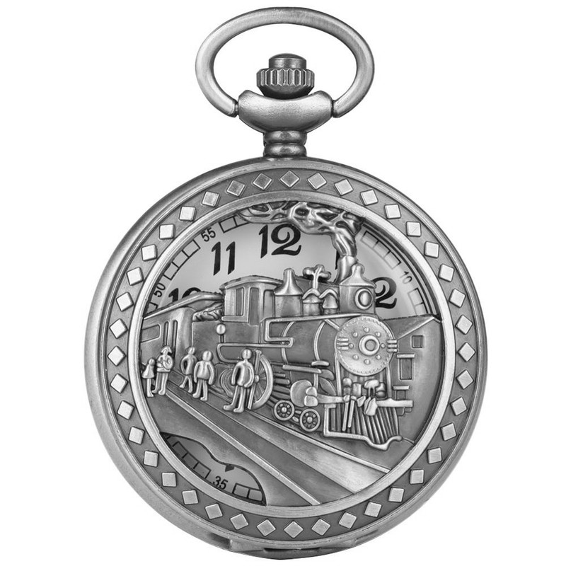 Reloj De Bolsillo Tren Abierto Gris