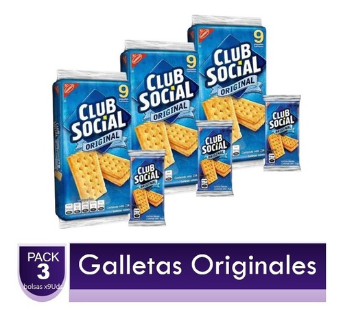 Galletas Club Social Original 3 Paquetes X9 Uds