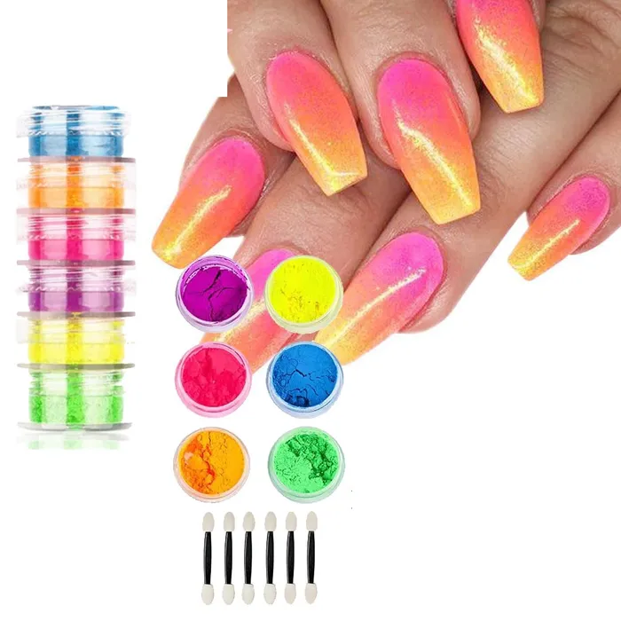 Pigmento Polvo 12 Unidades Nail Art Uñas Neon Fluorescente 