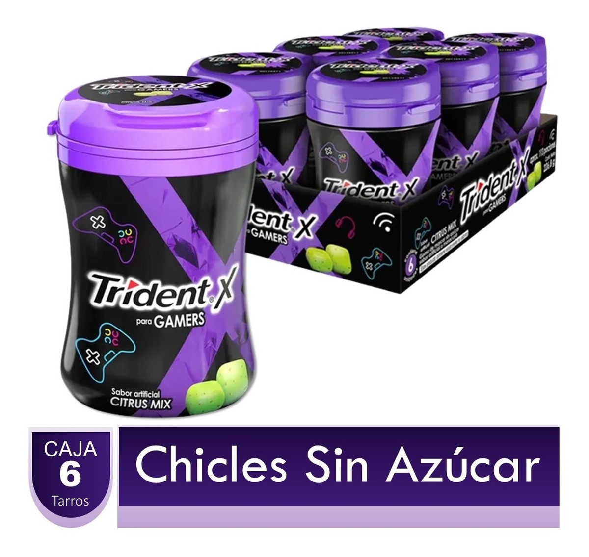 Chicles Trident X Para Gamers Citrus Mix Display x 6 Tarros