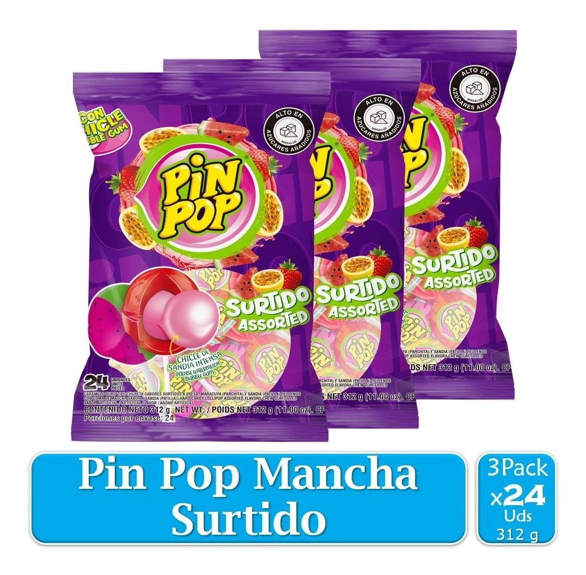 Chupete Pin Pop Surtido 3 Paquetes X24 Uds