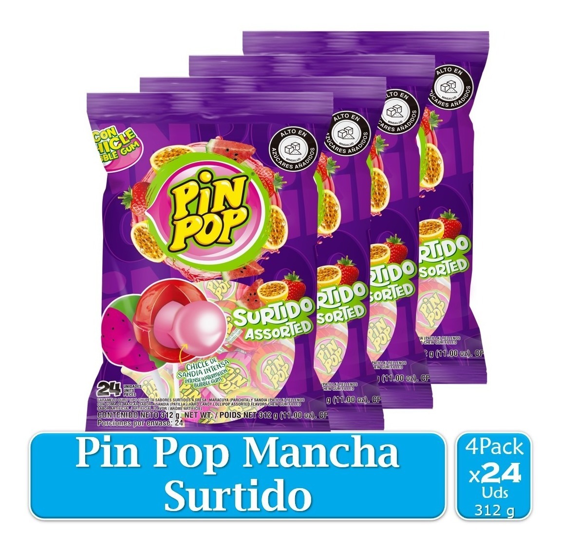 Chupete Pin Pop Surtido 4 Paquetes X24 Uds