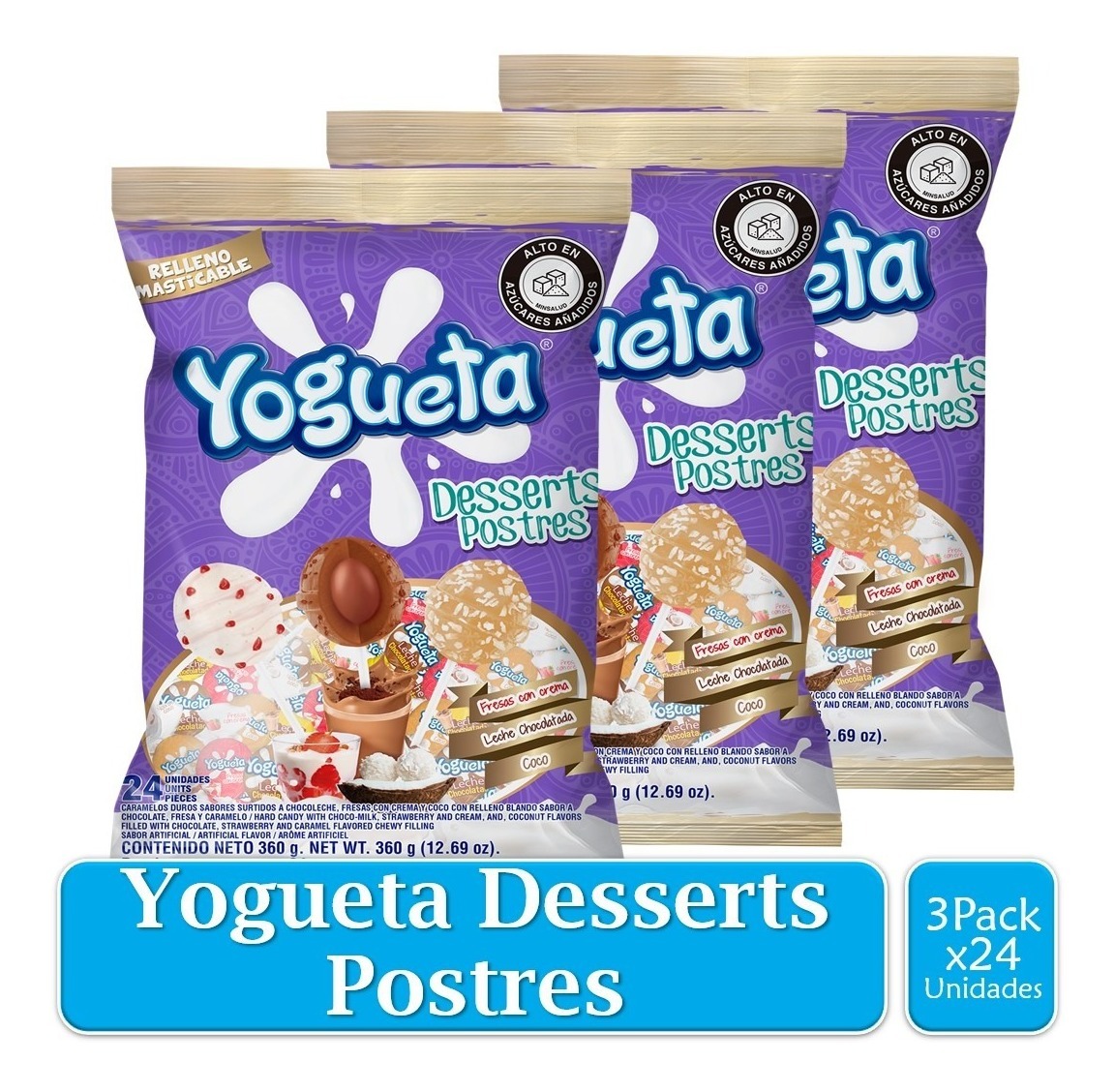 Chupeta  Yogueta Desserts Postres 3 Paquetes X 24 Uds