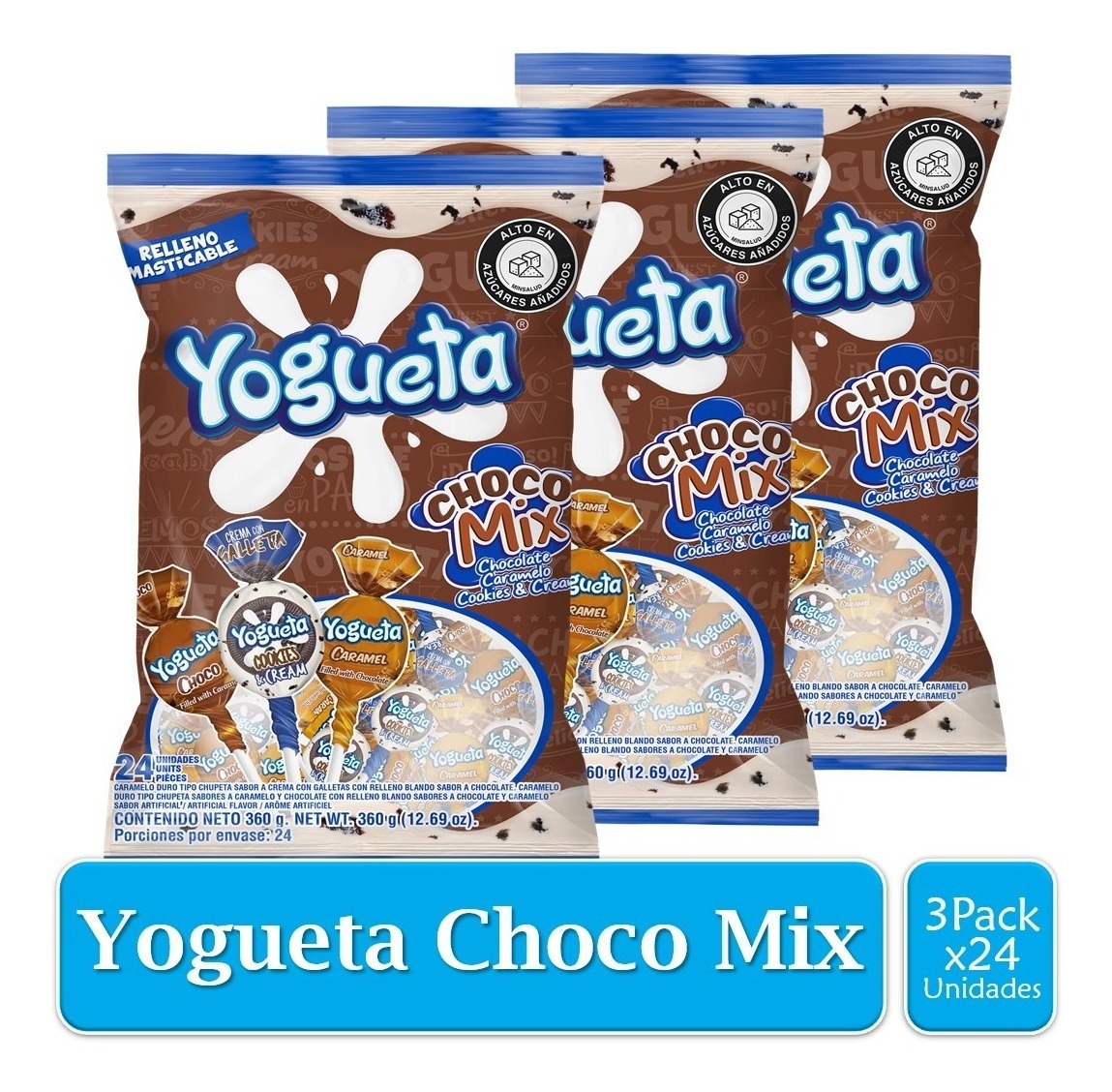 Chupeta  Yogueta Choco Mix 3 Paquetes X 24 Uds