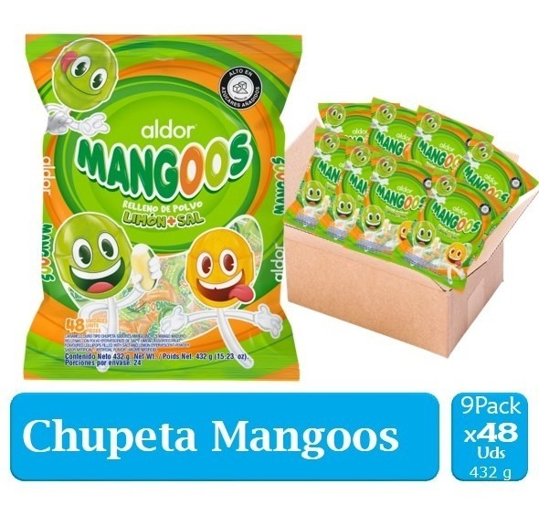 Chupete Mangoos Sal y Limón 9 Paquetes X 48 Uds