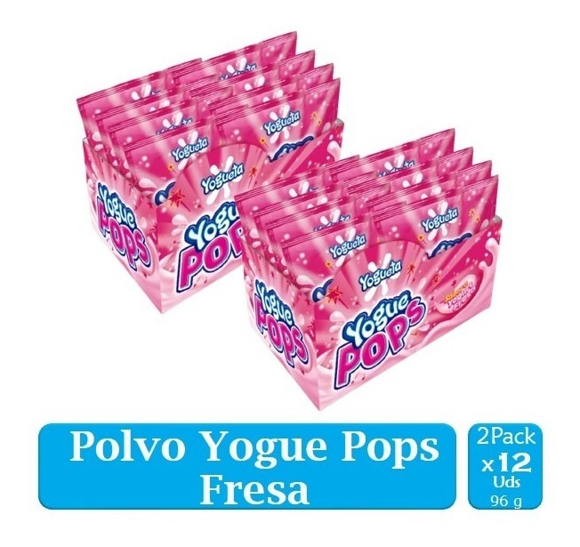 Dulce En Polvo  YoguePops Fresa 96g  2 Cajitas X 12 Uds