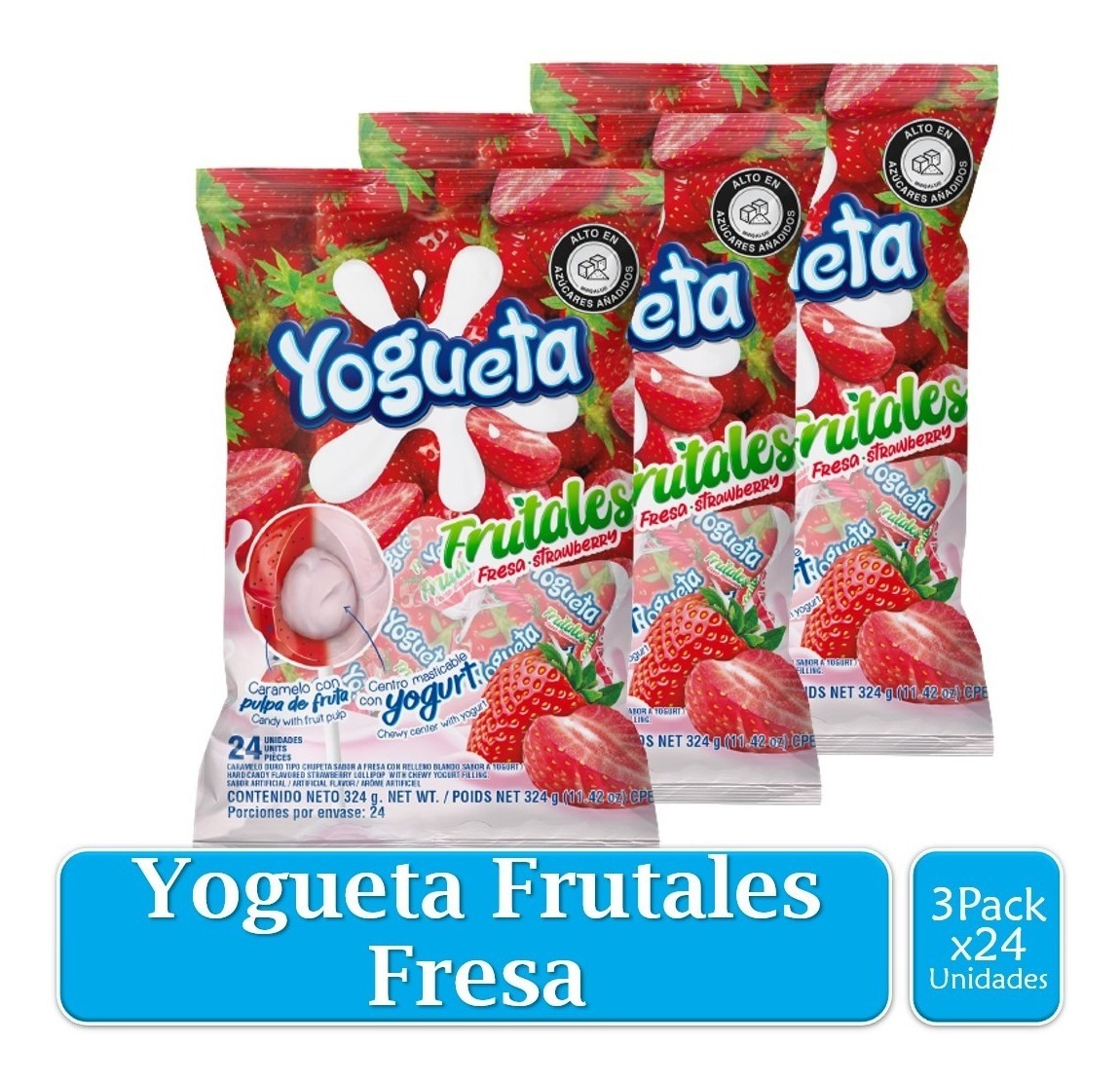 Chupeta  Yogueta Frutales Fresa 3 Paquetes X 24 Uds