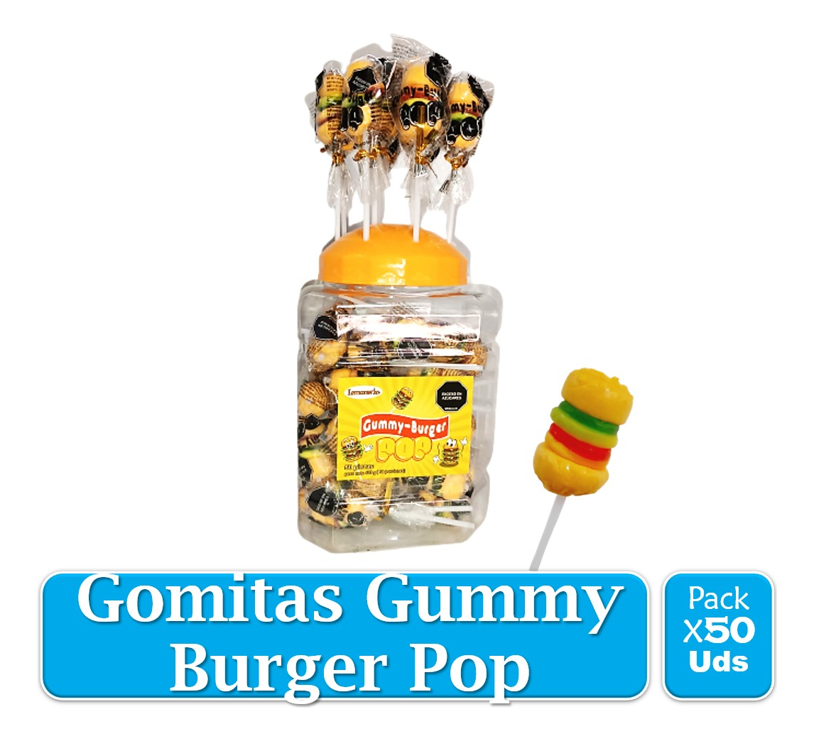 Dulces Gomitas Hamburguesa Gummy Burger Pop X 50 Uds