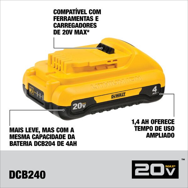 Bateria Ion Li Dewalt Dcb240 Compacto De 20 V