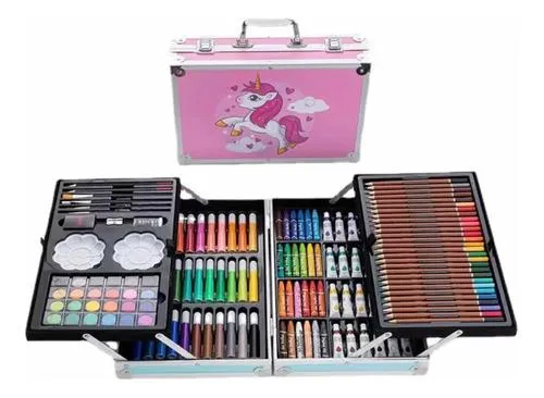 Set Kit Para Niños Colores 145 Pcs Arte Dibujo Creativo Infantil Rosa