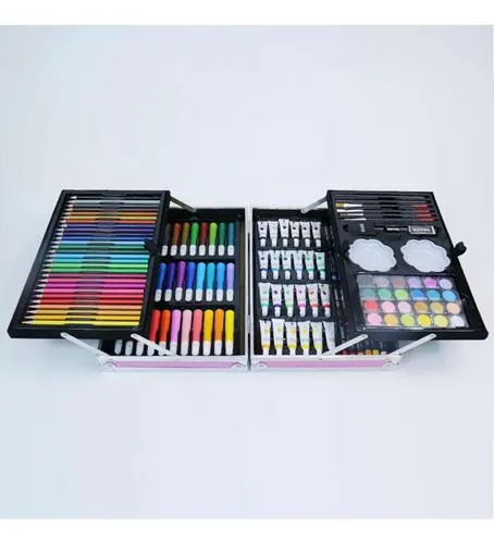 Set Kit Para Niños Colores 145 Pcs Arte Dibujo Creativo Infantil Rosa