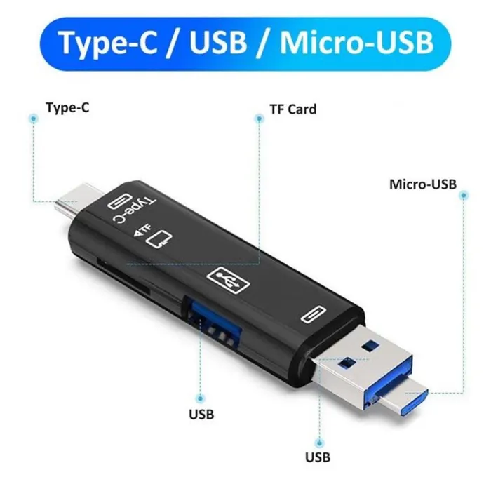 Adaptador Micro Usb Tipo C Micro Sd Computador Otg Tf 5 En 1