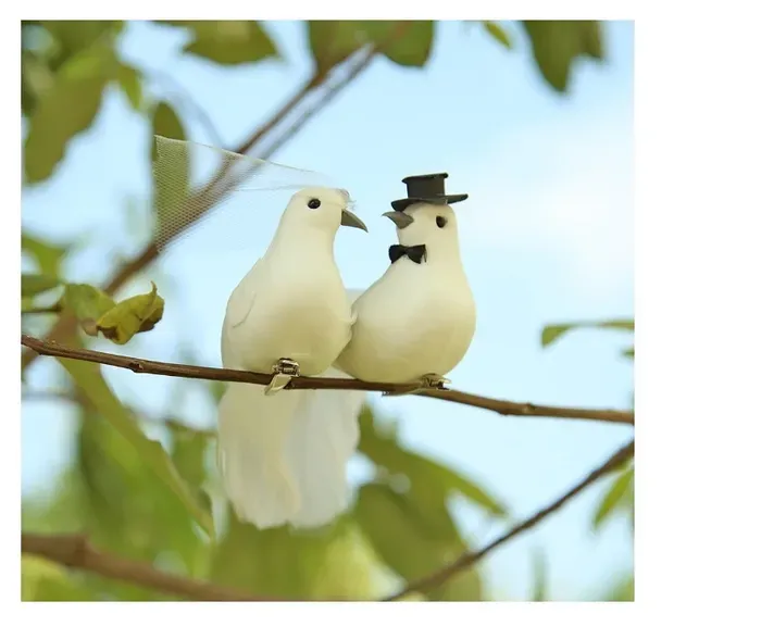 Paloma De Pareja Blanca Realista Decorativa Hogar Boda 