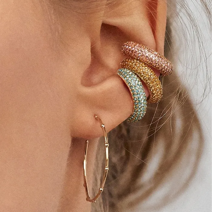 Aretes Ear Cuff De Cartilago Ajustable Moda Sin Perforacion Negro