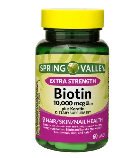 Biotina 10,000mcg + Keratina X 60 Tabletas Spring Valley
