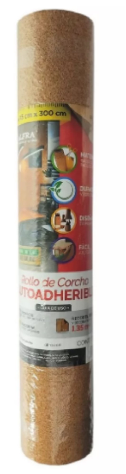 Lamina De Corcho Auto Adherible 1.2mm En Rollo 45x300 Alfra