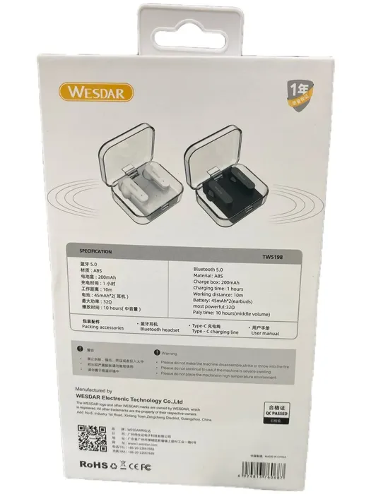 Audifono Bluetooth Wesdar Tws198 Blanco