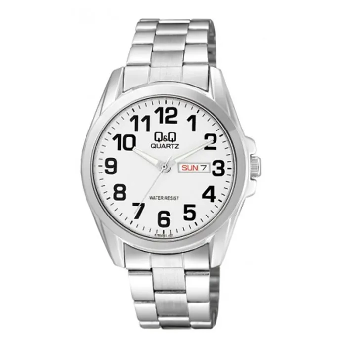 Reloj Para Hombre Q&q A190 A190-204y Plateado + Estuche