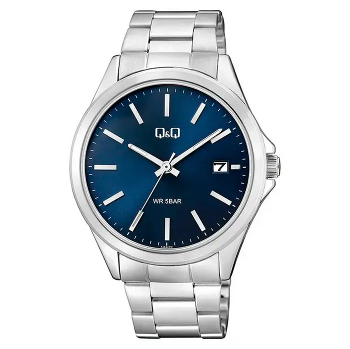 Reloj Para Hombre Q&q A484j212y Plateado Azul Acero +estuche