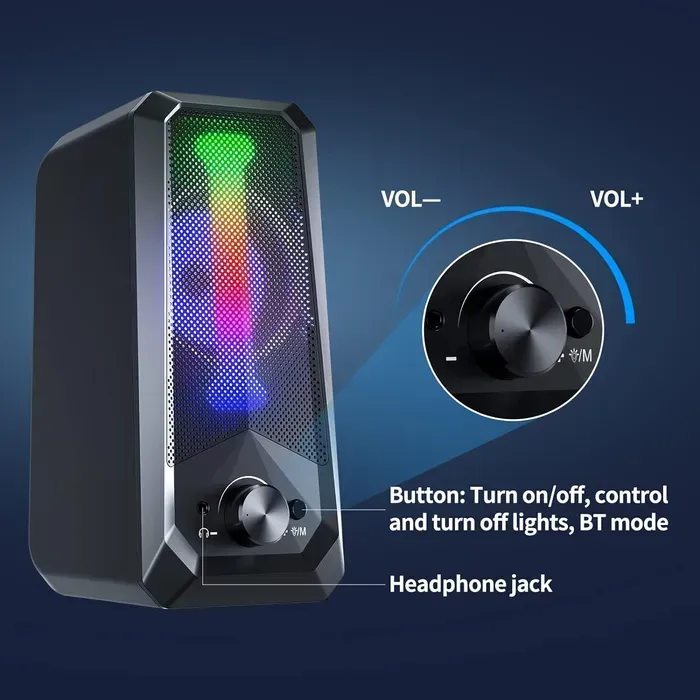 Altavoces De Escritorio Rgb De 2.0 Canales Altavoz De Pc Con Control De Volumen Bluetooth Alimentado Por Usb 0.138 In Aux-In Sistema