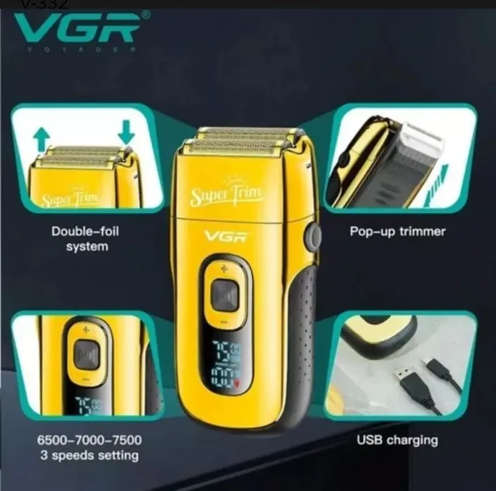 Maquina Afeitadora Profesional VGR V-332 Super Trim Panel De Carga Acero Inoxidable Color Oro