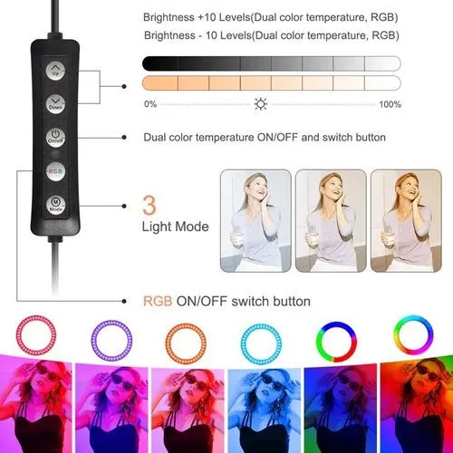 Aro De Luz Rgb Led 26 Cm Selfie + Trípode 