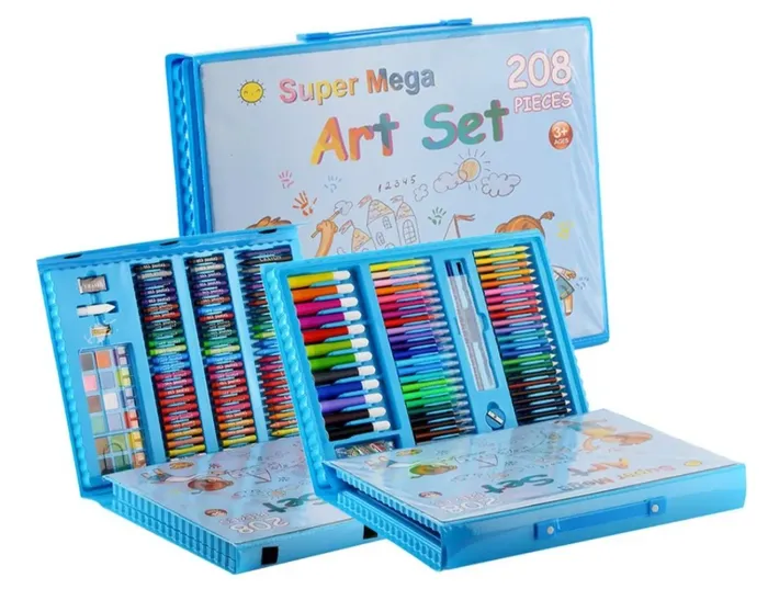 Set De Arte Maleta 208 Piezas Para Niños Creatividad Dibujo Azul