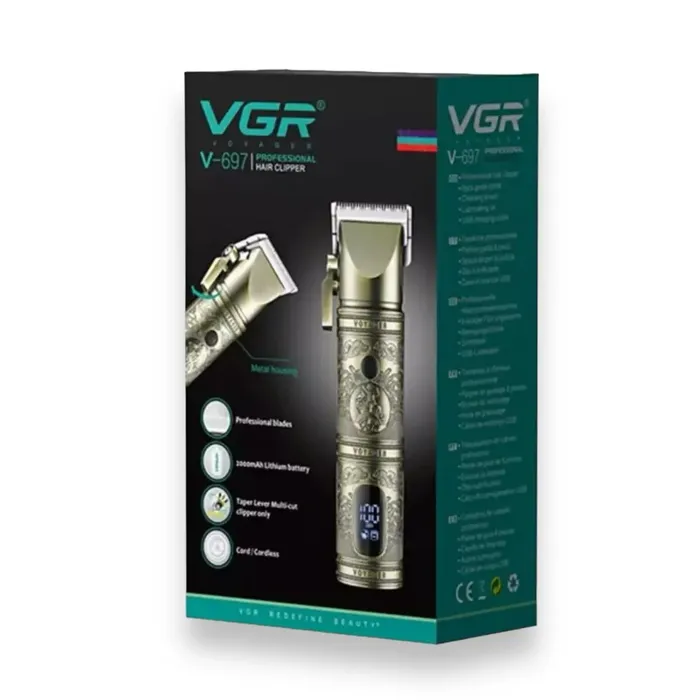 Maquina Cortadora De Cabello VGR V-697 Color Dorado Clásico Monitor De Carga Recargable 