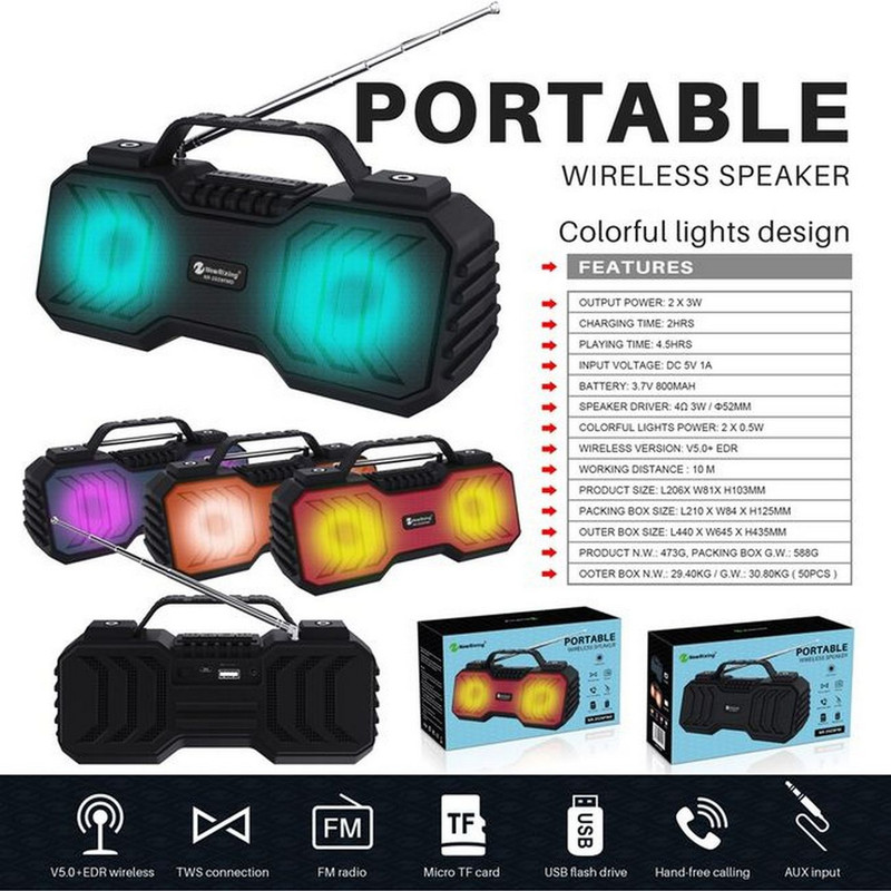 Bocina Parlante Mi Portable Bluetooth Speaker Caja Nr-2029fm Rojo