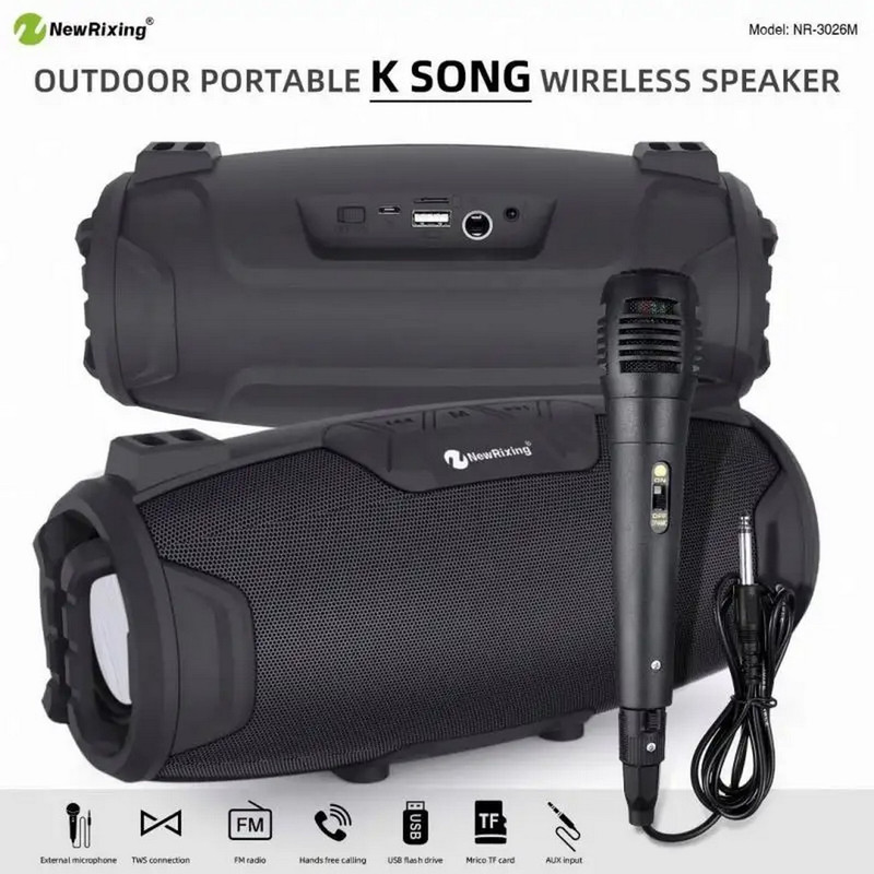 Bocina Parlante Mi Portable Bluetooth Nr-3026 + Microfono Negro