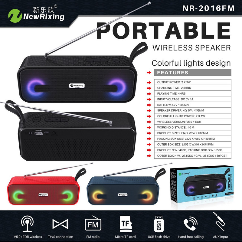 Bocina Parlante Mi Portable Bluetooth Speaker Luces Nr2016 Negro