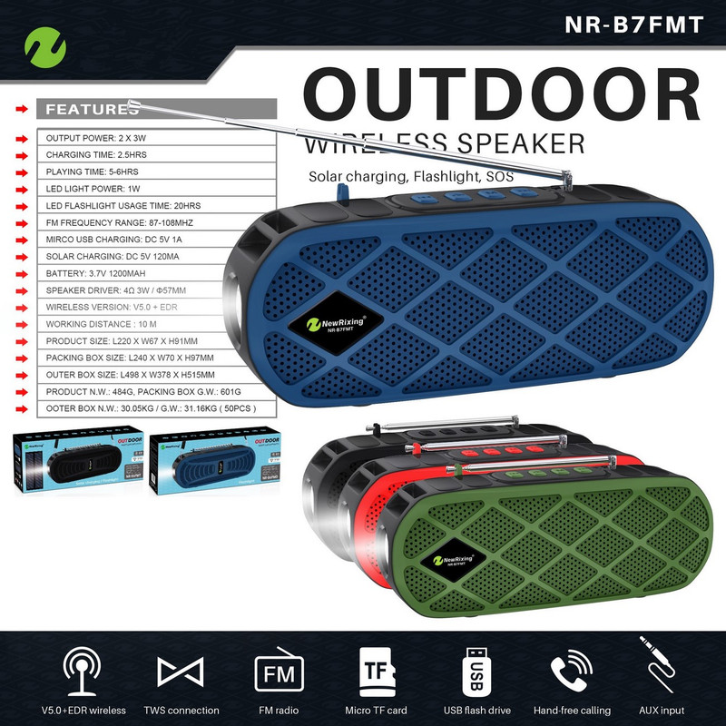 Bocina Parlante Mi Portable Bluetooth Speaker Caja Nr-b7fmt Azul