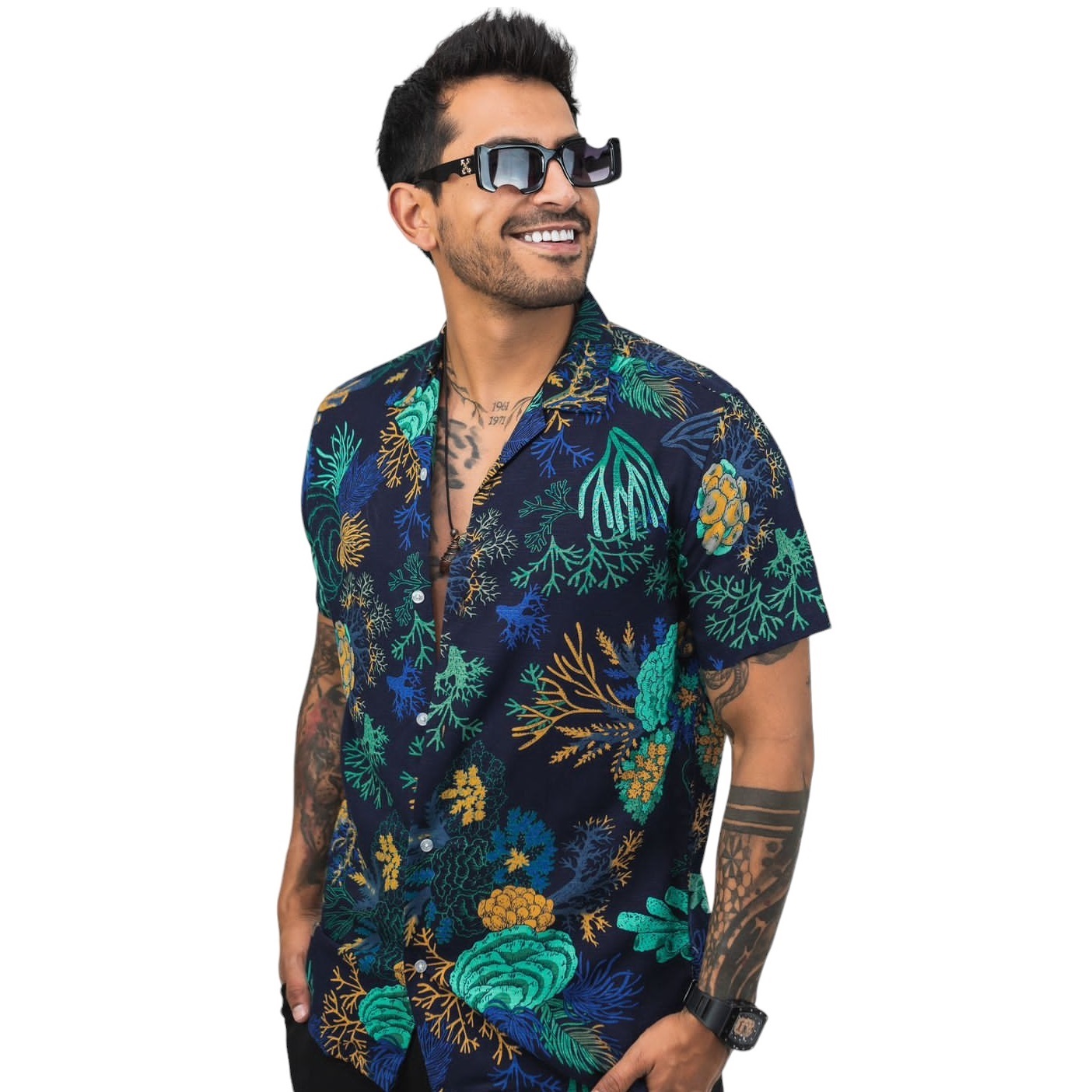 Camisa En Chalis Para Hombre - Diseño Coral