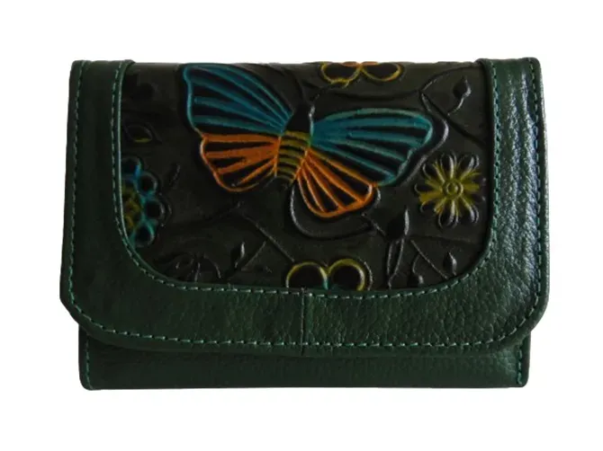 Billetera Para Mujer En Cuero CALZADO GUERREROS CB-009 Verde Mariposas