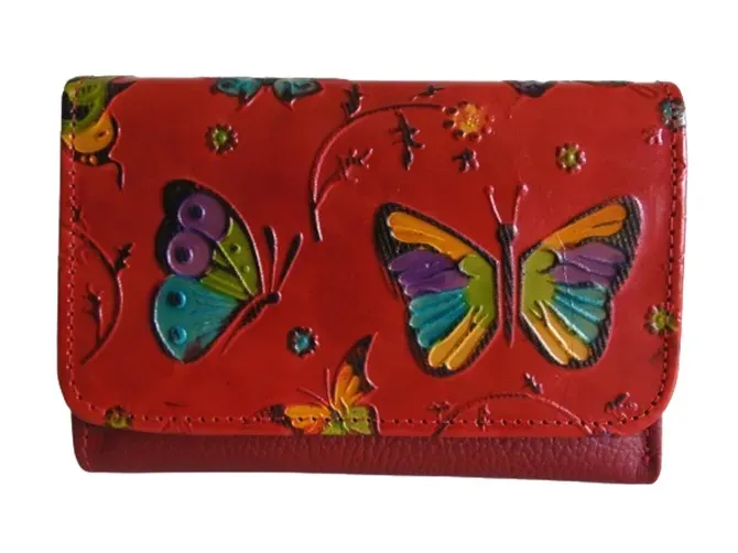 Billetera para Dama en Cuero CALZADO GUERREROS CB-096 Rojo Multicolor Mariposas