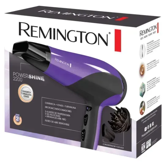 Secador Remington Power Shine Cerámica Iónes Turmalina, Original (TM) Ref: D3190