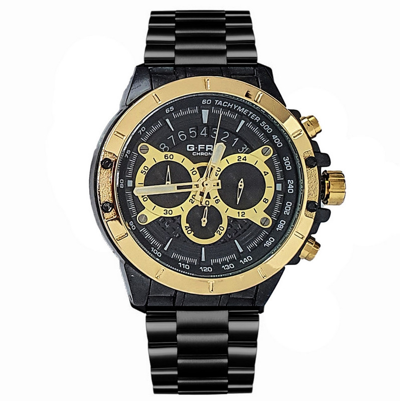 Reloj G-force Original H3839g Cronografo Acero Negro Dorado + Estuche