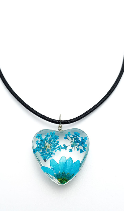 Collar Cristal Corazon Flor Azul