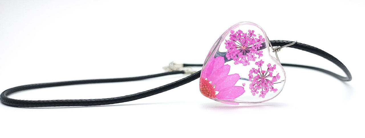 Collar Cristal Corazon Flor Fucsia