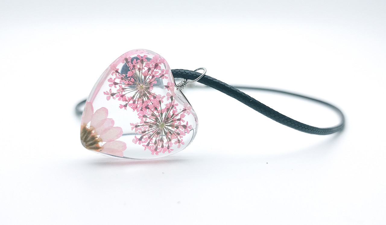 Collar Cristal Corazon Flor Rosa