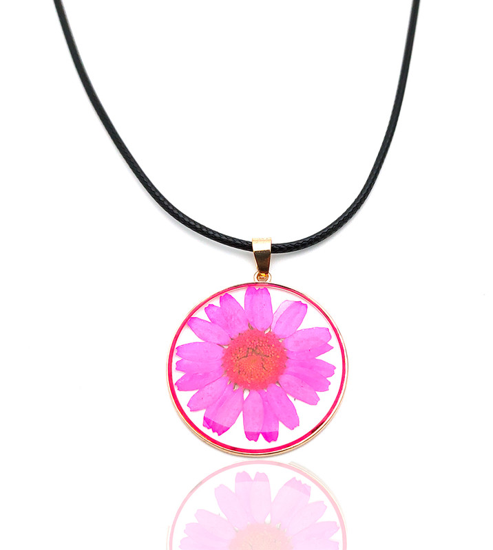 Collar Cristal Dorado Flor Fucsia