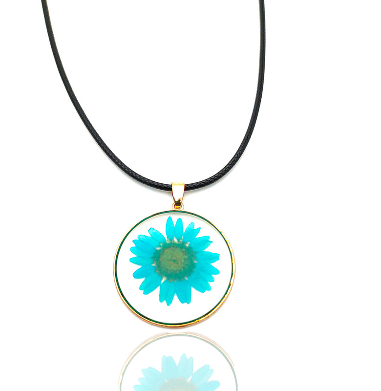 Collar Cristal Dorado Flor Azul