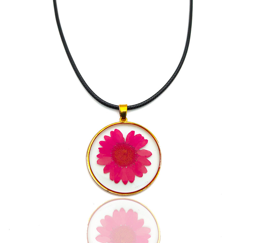 Collar Cristal Dorado Flor Rosado