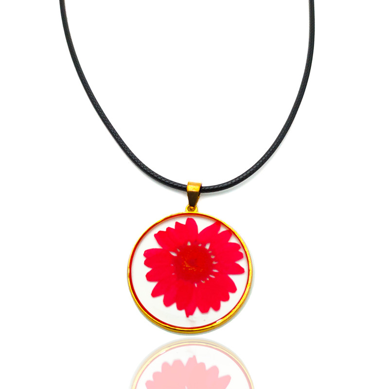 Collar Cristal Dorado Flor Rojo