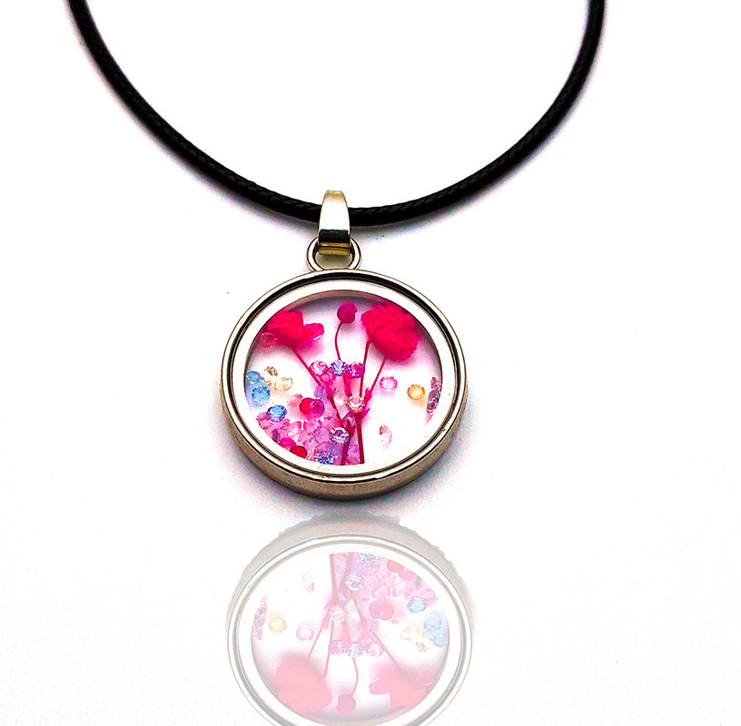 Collar Cristal Flores Fucsia