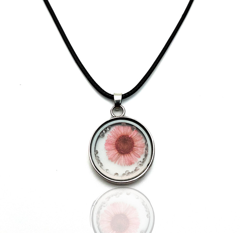 Collar Cristal Plateado Flor Rosa