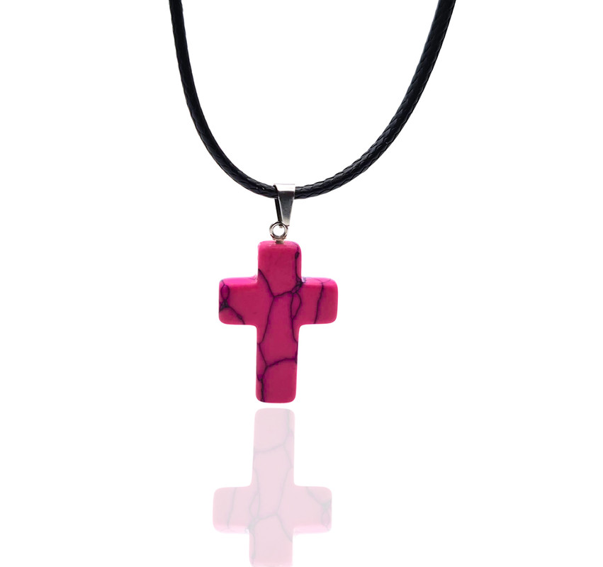 Collar Cruz Cuarzo Fucsia