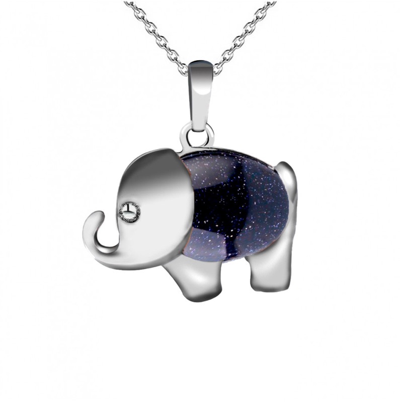 Collar Elefante Cuarzo Lluvia De Plata